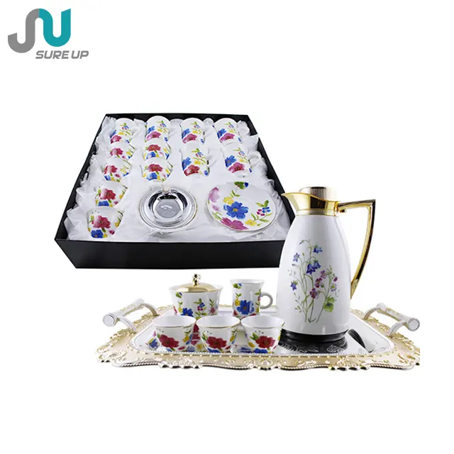 Nieuwe Aankomst Product Gift Set 6Pcs Cawa Cups Turkse Thee Set Met Glas Cup Thermoskan Karaf Pot