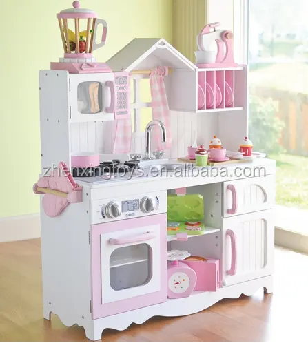 Classic color children big wooden kitchen play set toy