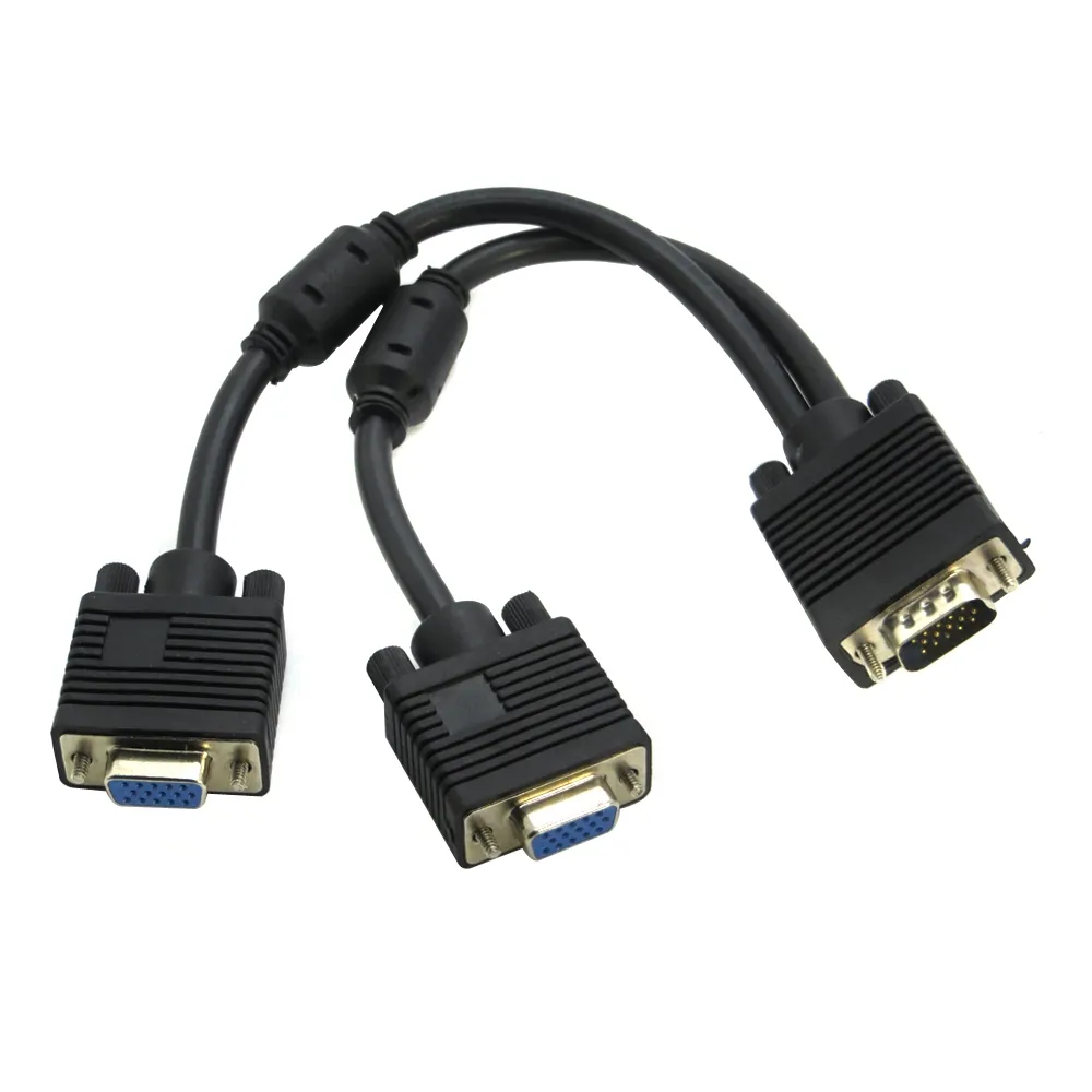 15 Pin VGA 1 Male to Dual 2 VGA Female Monitor Y Adapter Converter Splitter Video Cable
