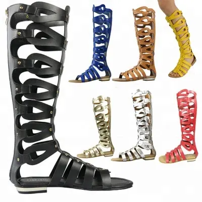 2023 Wholesale Flat Gladiator Women Spike Open Toe Zipper Hollow Sandals boots