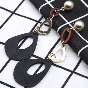 Estilo largo creativo geométrico cuelgan pendientes madera agua drop out elíptico geométrico pendientes - Product Image 3