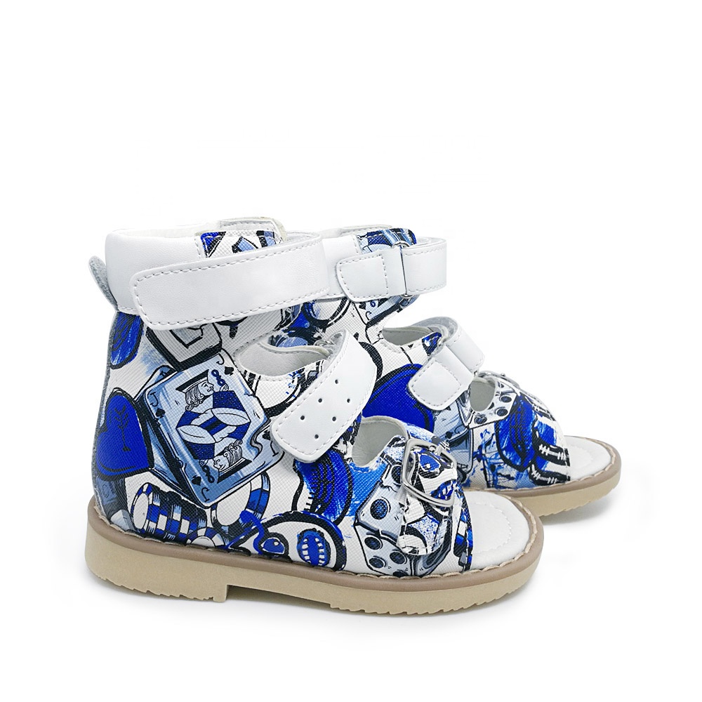 Яркие детские жилетки для мальчиков и девочек, медицинский шаблон кожаные сандалии детская ортопедическая обувь с металлической пряжкой на ремешке