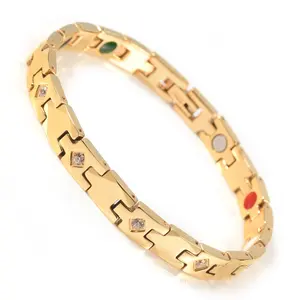 Wollet Fashion Multi-Faced CZ Stone Gold Plated 5 in 1 Health Element Tungsten Bracelet