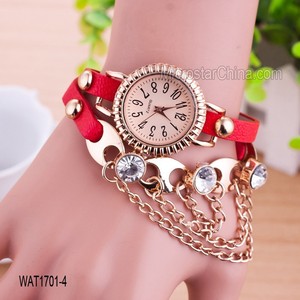 Chine usine en stock diamants de la chaîne conception rouge couleur horloge montre - bracelet - Product Image 1