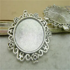 Round shape Silver Color collet Cameo Cabochon Base Setting Tray Blanks Pendants Charm for necklace jewelry