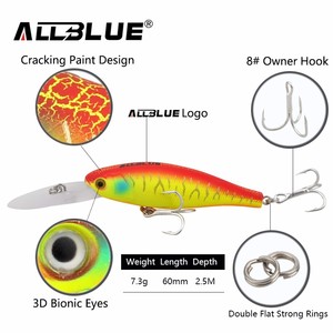 ALLBLUE Leurres de pêche flottants Shad Minnow 60mm 7.3g Appâts artificiels 2.5M Plastique 3D Yeux Wobbler Bass Lure peche - Product Image 2