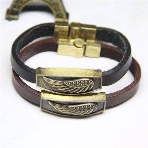 Bracciale in lega di moda bracciale chiusura magnetica vera pelle angelo ala GL010 - Product Image 5