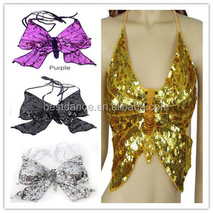 Top de Lentejuelas con Diseño de Mariposa para Danza del Vientre, Top Corto para Festivales, Fiestas, Rave, Gogo, Top Halter Elegante con Diseño de Mariposa - Product Image 3