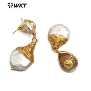 WT-E545 Naturale D'acqua Dolce Orecchino di Perla Filo di Ottone Avvolto Orecchino di Perla Forma A Goccia Orecchino Per La Cerimonia Nuziale Dei Monili - Product Image 2