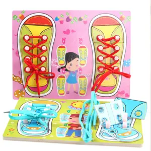 Wood Shoe Tying Board Practice for Kids | Educational Wooden Peg Game Puzzle Sneaker Teaching Kids to Tie Shoelaces in A Fun