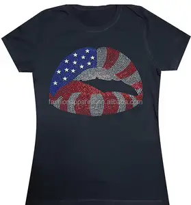 Neue Mode Custom Strass Transfer USA Flag Lips Steine für die Dekoration von Kleidung