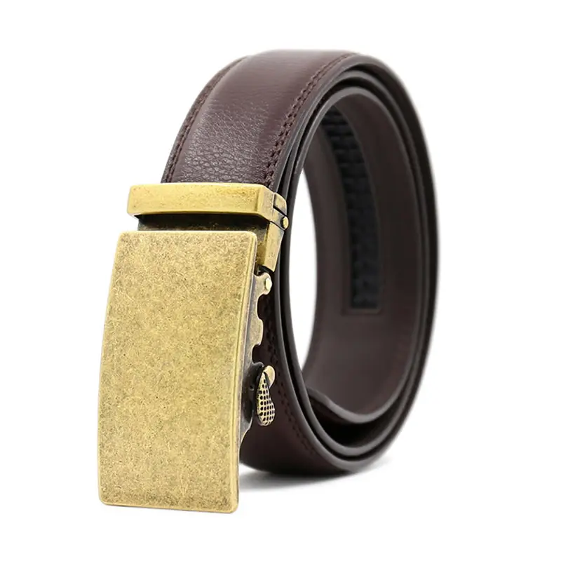 Custom Men's Business Automatic Antique Silver Sliding Buckle Genuine Leather Click Belts