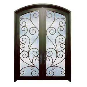 House front metal doors eyebrow top wrought iron double entry doors