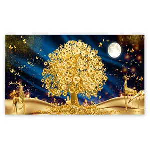 Brand New Living Room Decor Large Size Yellow Trees Design Glass Painting