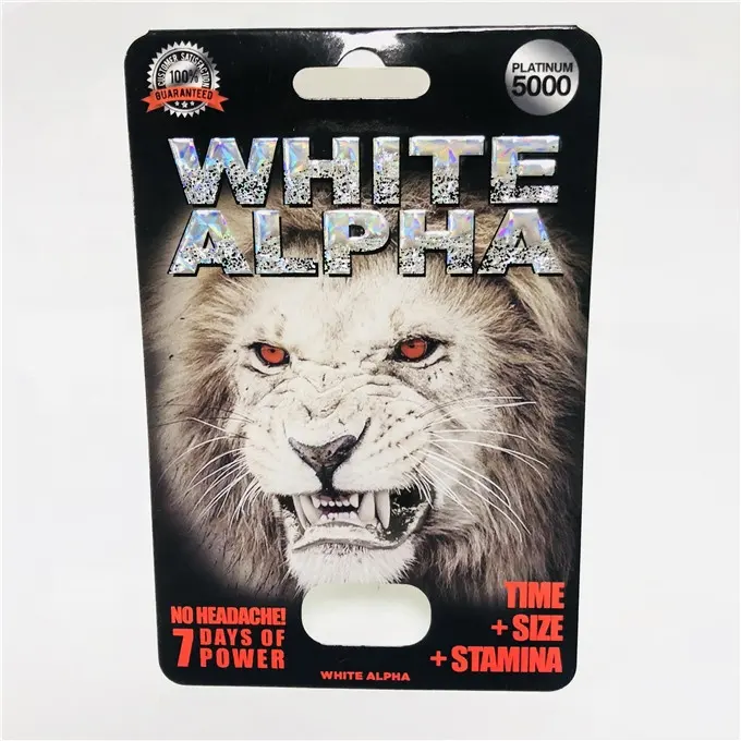 Blanc Alpha/Blanc Panther/Alpha Mâle Papier Blister Cartes Sexuelle Rhino Pilule Avec Boîte De Papier D'affichage