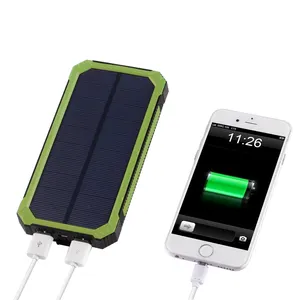 Carabiner Design Dual USB Output Solar Panel Bank Emergency LED Light Sun Power Phone Charger