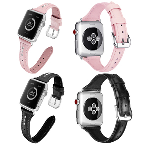 Cinturini in <span class=keywords><strong>pelle</strong></span> Tschick per <span class=keywords><strong>Apple</strong></span> Watch, <span class=keywords><strong>cinturino</strong></span> di ricambio sottile con fibbia in acciaio per iWatch Series 4 3 2 1 38mm 42mm - Product Image 1