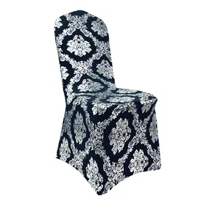 Fancy wedding shiny design silver metallic black damask spandex chair cover