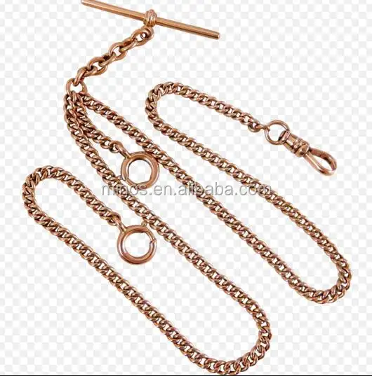 Antique 14K Solid Rose Gold Victorian Double Albert Curb Link Pocket Watch Chain