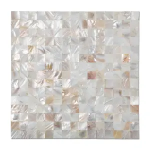 Natural Square Mosaic White Backsplash Shell Tile Pearl