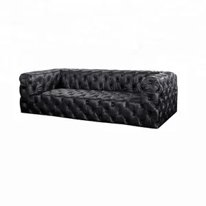 Chesterfield-Conjunto de sofás de cuero negro, a medida, de piel auténtica, con botones, clásico, chesterfield, hechos a mano, tradicional, Reino Unido