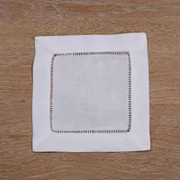 N002-6: ผ้าลินินสีขาว/ผ้าฝ้ายเย็บขอบค็อกเทลผ้าเช็ดปาก-6 "X 6"-บันไดตะเข็บตะเข็บผ้ารองแก้วผ้าเช็ดปาก