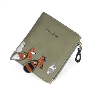 2024 principios de primavera nueva llegada moda bordado ardilla monedero dibujos animados lindo estampado Animal Mini cartera para mujer