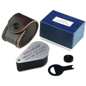 Vente en gros 10x <span class=keywords><strong>Loupe</strong></span> de bijoux en diamant avec lumière UV LED Loupes en métal et plastique Lentille en verre dans une poche d'emballage en cuir - Product Image 1