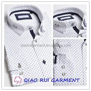 Qiao Rui Men's 100% cotton high ruffled collar polka dot print dress shirt