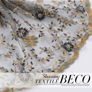 En ligne vente <span class=keywords><strong>or</strong></span> filaire <span class=keywords><strong>broderie</strong></span> perlée pas cher dentelle tissu pour robes de mariée - Product Image 1
