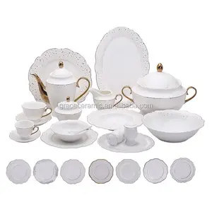 Porselen Halus Putih Tulang Cina Timur Tengah 24 Buah 120 Buah Set Makan Malam dengan Pegangan Emas