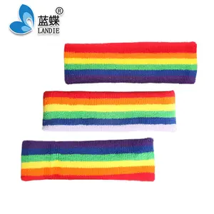 Headband Sweatband New Custom Embroidered Cotton Rainbow Wristbands/headbands/sweatbands