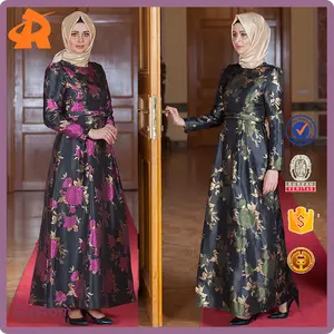 Islamische Kleidung Muslim Party Kleid Abend Blumen Langarm Großhandel Abaya