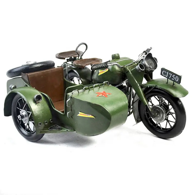 TM750-artesanías de Sidecar de hierro, decoración de modelos de motocicleta, regalos de Boutique Verdes del Ejército creativos, decoración hecha a mano para el hogar