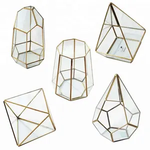 Terarium Geometris Emas Kaca Tidak Teratur, untuk Pot Tanaman Sukulen Atas Meja