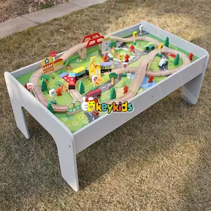 2017 Wholesale kids activity toys wooden train table set new design best children wooden train table set W04C070