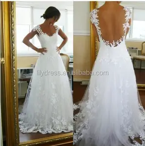 Vestido De Novia De manga corta con la espalda descubierta, MM-0580 De corte en A, Vestidos De Novia De encaje con patrones gratis, turco bajo abierto, 2022