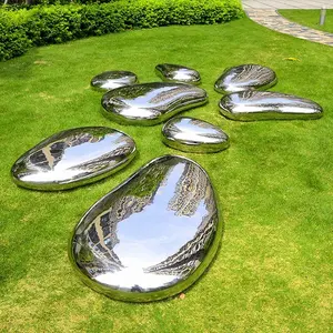 Modern Metal Crafts Mirror Abstract Ornaments Garden Decoration Metal Art Stone Shape Stainless Steel Sculpture For Outdoor