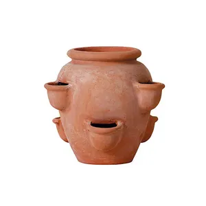 Maceta grande de terracota para hierbas, suelo de cerámica clásico, maceta de fresa, macetas de jardín y macetas, parte superior de botella de terracota