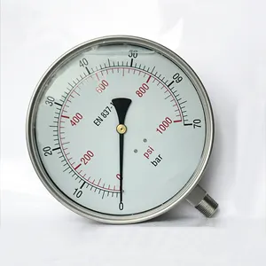 Customized 200mm 8inch Full stainless steel pressure gauge manometer 70bar 1000psi Glycerin filled