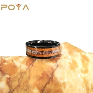 POYA Dei Monili di 8 millimetri Nero Flat Top Tungsteno Intarsio Corno e Whiky Barile di Legno Fascia di Cerimonia <span class=keywords><strong>Nuziale</strong></span> - Product Image 2