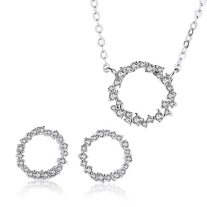 Simple High Quality 925 Silver Circle Zircon Jewelry Set Classic Fashion Zircon Pendant Necklace Earrings Set