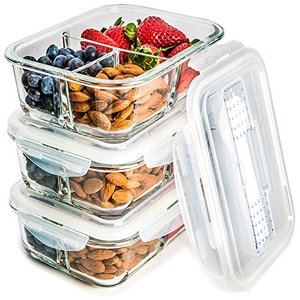 Contenitore per Pasti in <span class=keywords><strong>Vetro</strong></span> di Grado Alimentare da 37,5 oz (1060ml) con Divisori in <span class=keywords><strong>Vetro</strong></span> di Alta Qualità, 3 Scomparti, Senza BPA - Product Image 1