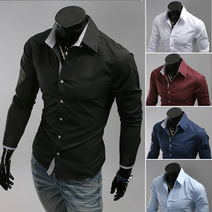 Camisa de manga larga para <span class=keywords><strong>hombre</strong></span>, Camisa ajustada de Color sólido, a la moda, Primavera - Product Image 4