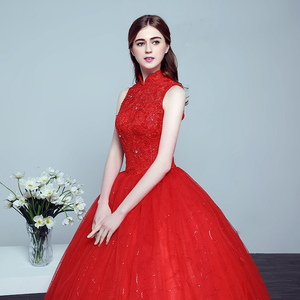 Vestido de Novia Rojo con Apliques y Cuentas en el Cuello Alto <span class=keywords><strong>para</strong></span> Mujer, <span class=keywords><strong>Vestidos</strong></span> <span class=keywords><strong>Largos</strong></span> de Quinceañera - Product Image 2