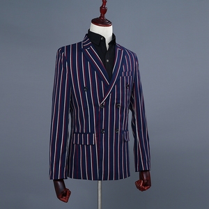 Costumes personnalisés pour hommes d'affaires deux pièces à rayures colorées en laine à double boutonnage - Product Image 3