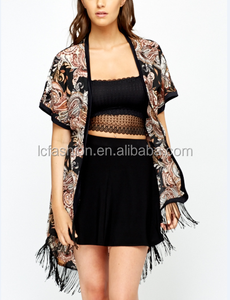 HHot verano mujeres de la impresión floral del <span class=keywords><strong>kimono</strong></span> <span class=keywords><strong>manga</strong></span> corta borla detalles kimino cardigan 2017 - Product Image 4