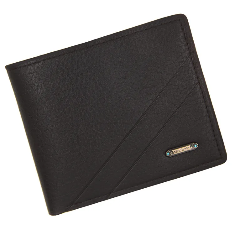 Özel yapılmış benzersiz bifold Kısa ince seyahat deri erkek siyah cüzdan