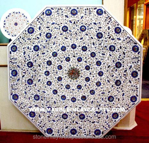 Tablero de Mesa de Comedor Octogonal con Incrustaciones de Mármol y Lapislázuli - Product Image 1
