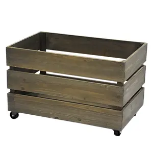 Luckywind Wooden Vinyl LP Record Storage Crate on Wheels for Easy Mobility